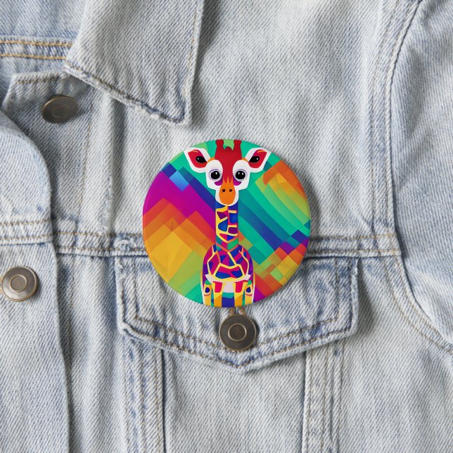 Safari Geometrical Colourful Baby Giraffe 3 Inch Round Button (In Situ)