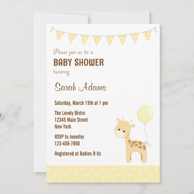 Safari Giraffe Baby Shower Invitation (Front)