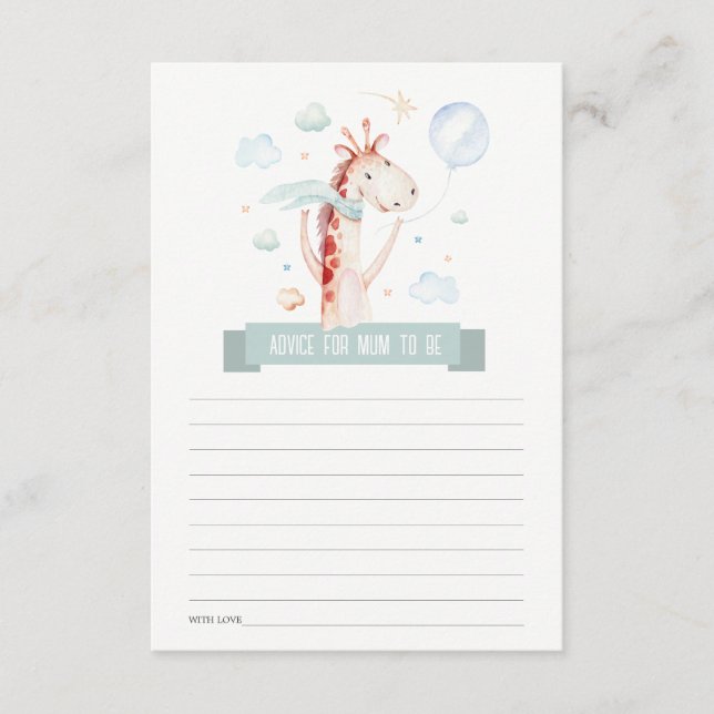 Safari Giraffe Balloon Advice For Mum Baby Shower Enclosure Card (Front)