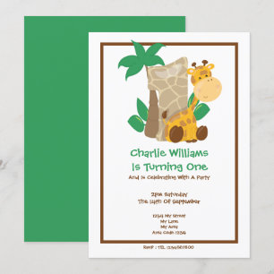 Safari Giraffe First Birthday Party Invitation