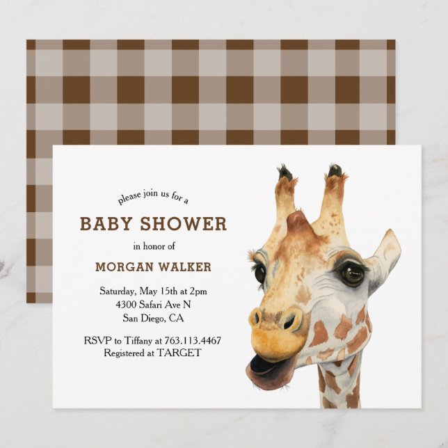 Safari Giraffe Gender Neutral Baby Shower Invitation (Front/Back)