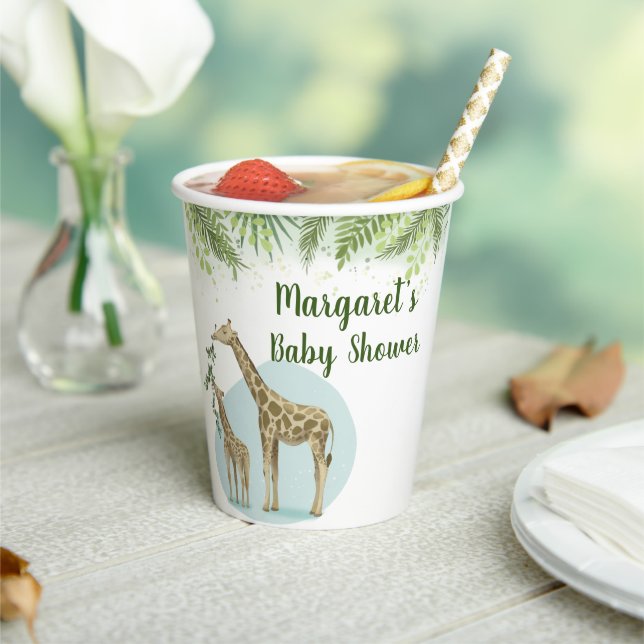 Safari Giraffe Green Leaves Baby Shower  Paper Cups (Insitu)