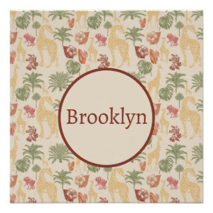 Safari Giraffe & Palm Leaves Nursery Poster