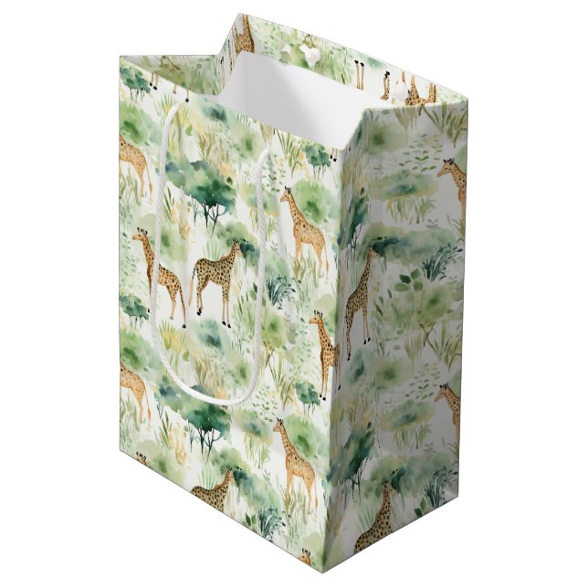 Safari Giraffe Pattern Africa Wildlife Themed Medium Gift Bag (Front Angled)