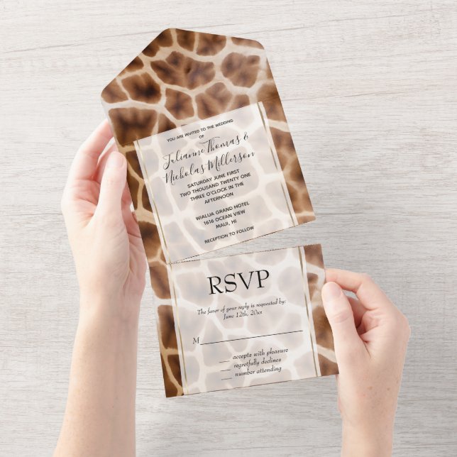 Safari Giraffe Print All In One Invitation (Tearaway)