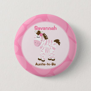 Safari Girl Customized Name Tag Pink Zebra 2 Inch Round Button