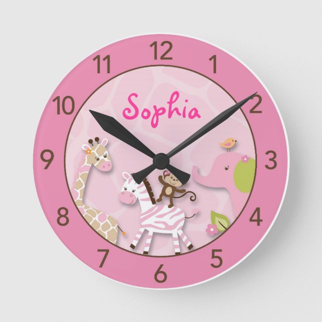 Safari Girl Jungle Personalized Nursery Wall Clock (Front)