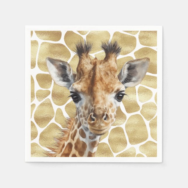 Safari gold Giraffe Wild One Birthday Napkin (Front)