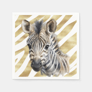 Safari gold Zebra Wild One Birthday Napkin