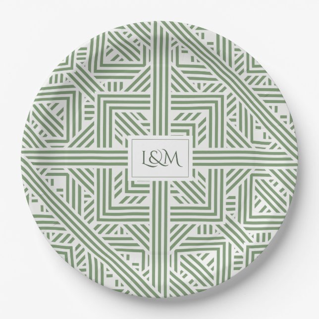 Safari Green Monogram Paper Plate (Front)