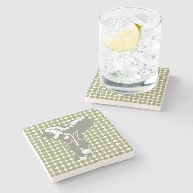 Safari Green Safari Dot with Pop Art Elephant Stone Coaster (Side)