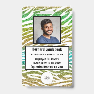 Safari Green Zebra Stripes Glitter Logo & Photo Badge