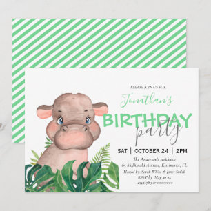 Safari hippo birthday party announcement