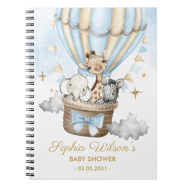 Safari Hot Air Balloon Baby Shower Spiral Photo Notebook (Front)
