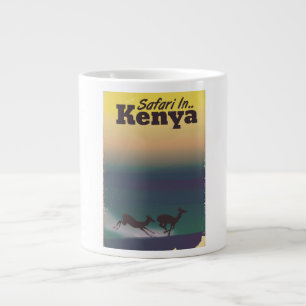 Safari in Kenya vacation poster Large Coffee Mug