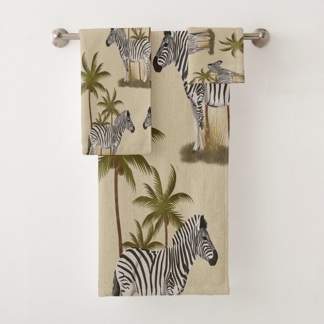 Safari-Inspired Zebras & Palms Bath Towel Set (Insitu)
