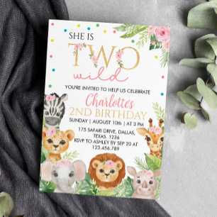 Safari Invitation Anniversaire Deux Animaux Sauvag