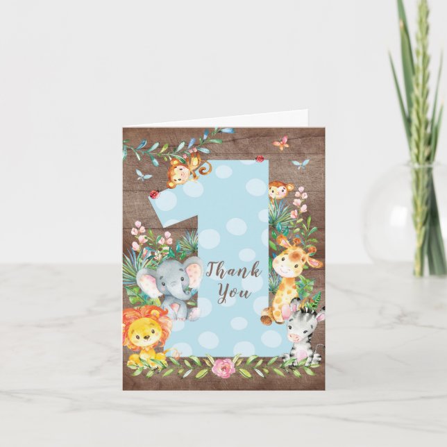 Safari Jungle 1st Birthday Thank You Note Card (Front)