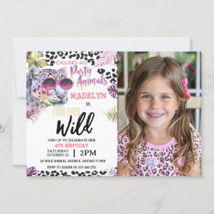 Safari Jungle 4th Four Ever Wild Photo Birthday Invitation