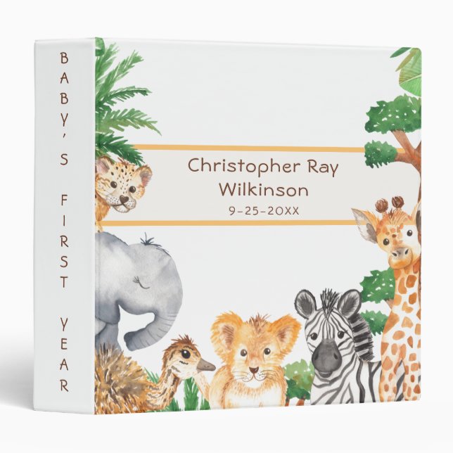 Safari Jungle Animal Baby’s First Year Binder (Front/Spine)