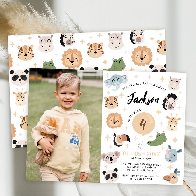 Safari Jungle animal birthday boy photo invitation (Creator Uploaded)