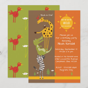 Safari jungle animal birthday party invitation