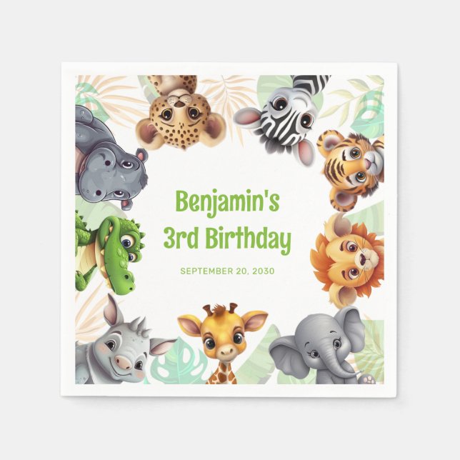 Safari Jungle Animal Child's Birthday Party Napkin (Front)