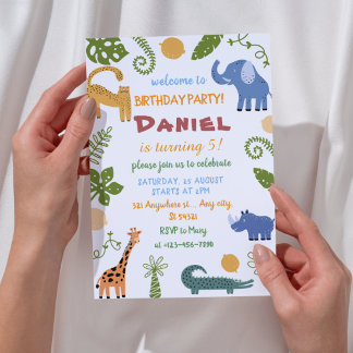 Safari Jungle Animal for Kids  Birthday Invitation