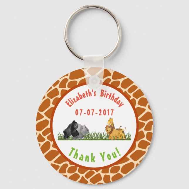 Safari Jungle Animal Illustration Birthday Thanks Keychain (Front)
