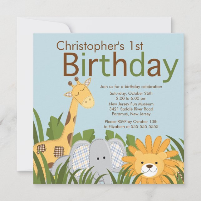 Safari Jungle Animal Kid Birthday Party Invitation (Front)