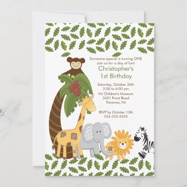 Safari Jungle Animal Kid Birthday Party Invitation (Front)