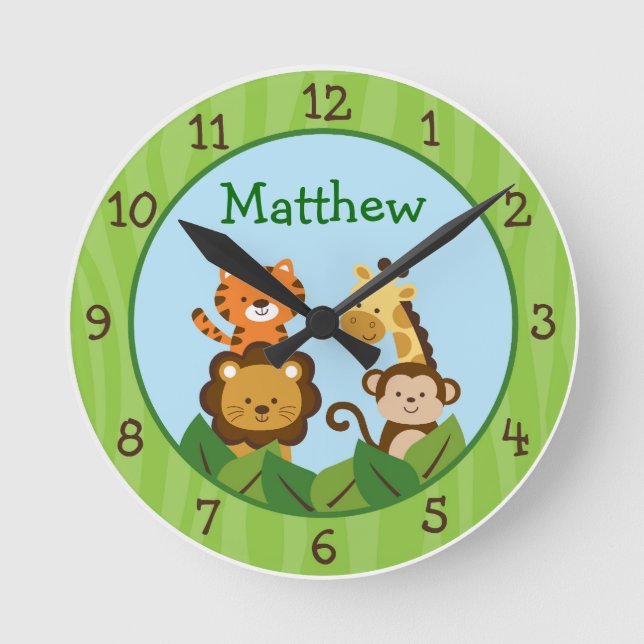 Safari Jungle Animal Nursery Horloge murale (Recto)