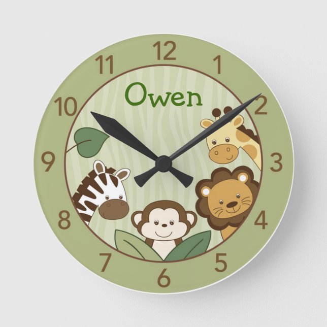 Safari Jungle Animal Personnalisé Horloge murale (Recto)