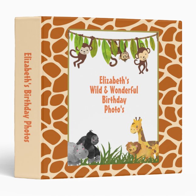 Safari Jungle Animal Theme Birthday Photo Binder (Front/Spine)
