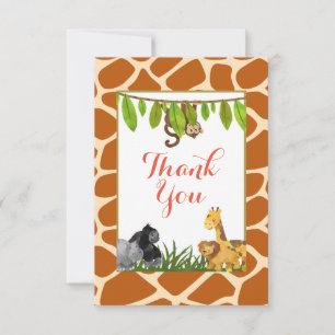 Safari Jungle Animal Theme Party Thank You Card