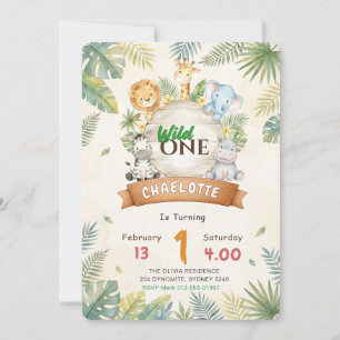 Safari Jungle Animal Wild One 1st Birthday Invitation