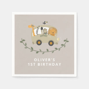 Safari Jungle Animals 1st Birthday Custom Name   Napkin
