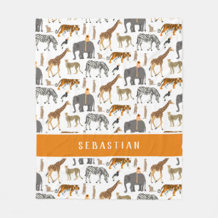 Safari Jungle Animals Add Your Name Fleece Blanket