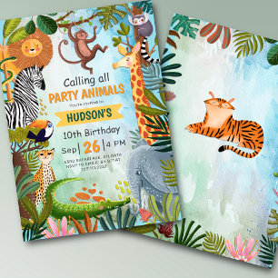 Safari jungle animals any age boy birthday invitation