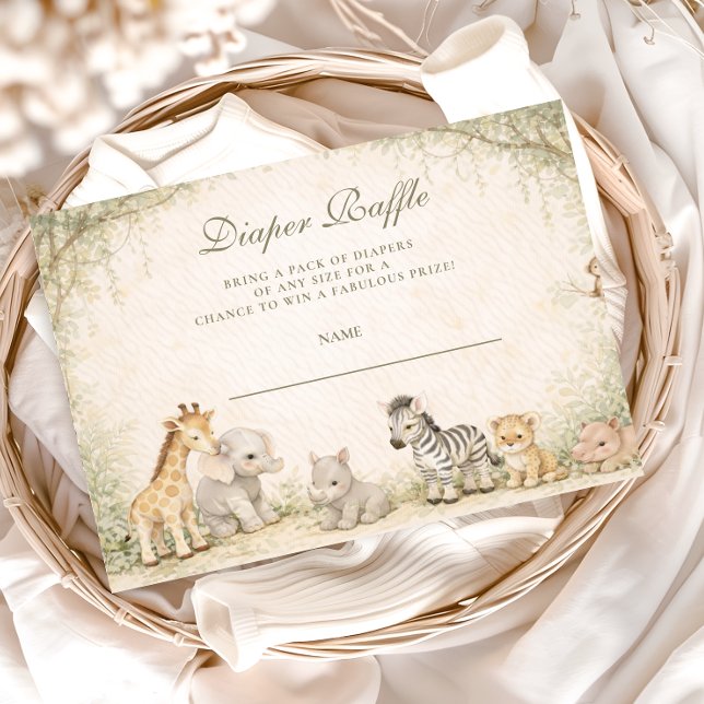 Safari Jungle Animals Baby Shower Diapper Raffle Enclosure Card (Creator Uploaded)