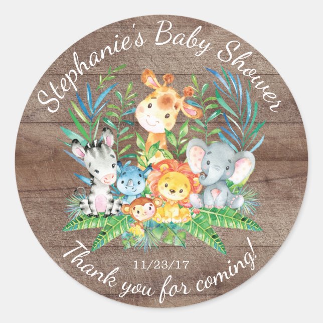 Safari Jungle Animals Baby Shower Favour Sticker (Front)