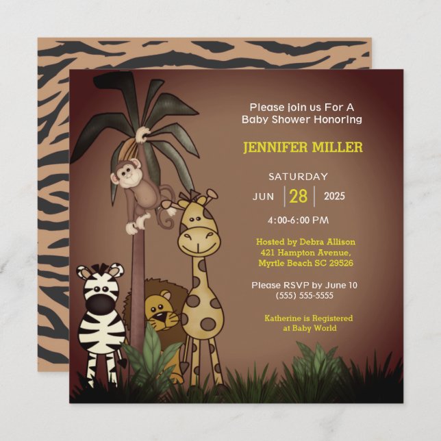Safari Jungle Animals Baby Shower Invitation (Front/Back)