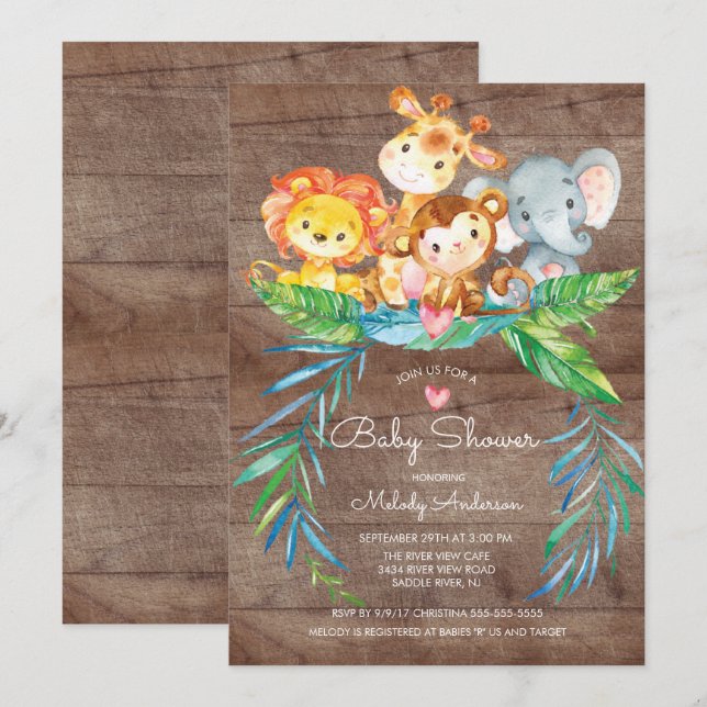 Safari Jungle Animals Baby Shower Invitation (Front/Back)
