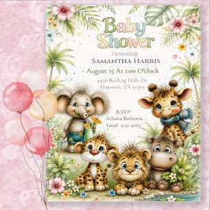  Safari Jungle Animals Baby Shower  Invitation