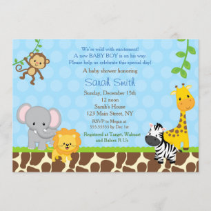 Safari Jungle Animals Baby Shower Invitations Boys