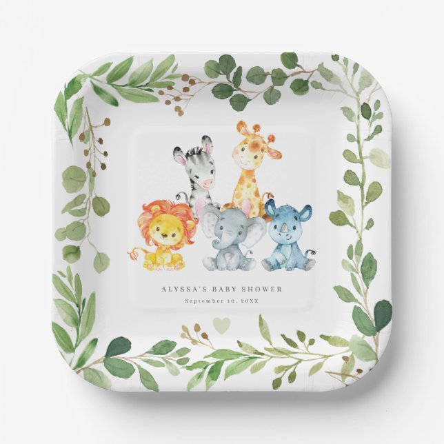 Safari Jungle Animals Baby Shower Paper Plates (Front)