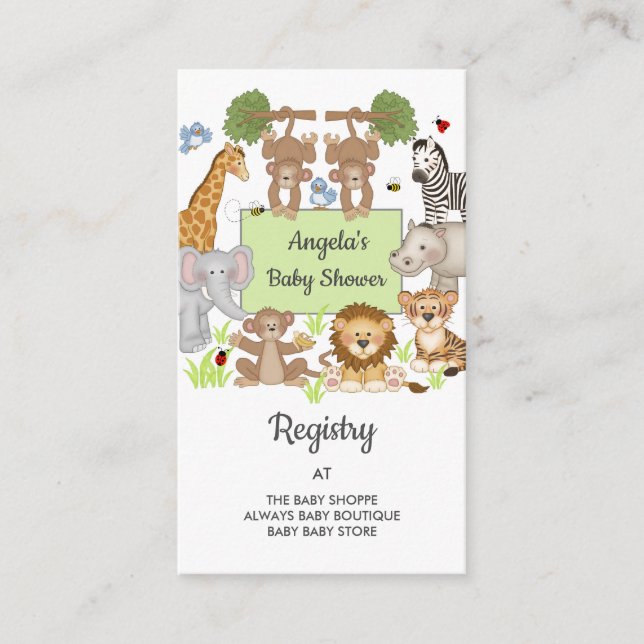 Safari Jungle Animals Baby Shower Registry Enclosure Card (Front)