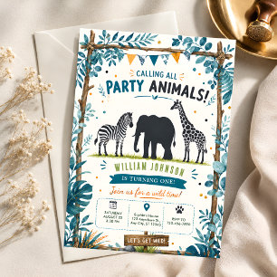 Safari Jungle Animals Birthday Invitation