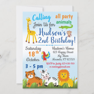 Safari Jungle animals birthday invitation