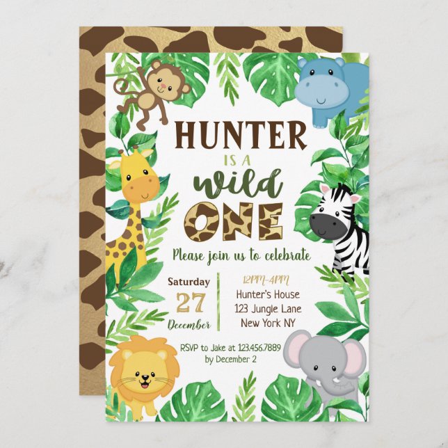 Safari Jungle Animals Birthday Invitations (Front/Back)
